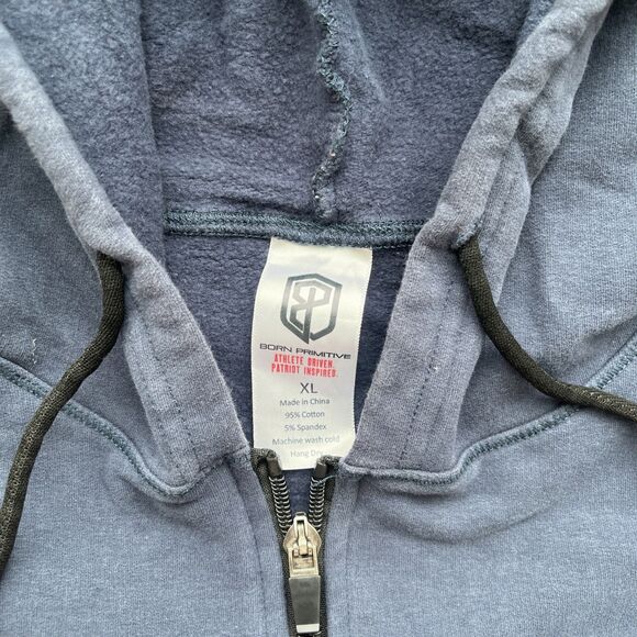 Born Primitive Jacket Men XL Unmatched Sweatshirt Hoodie Full Zip Cross Fit Blue - Picture 2 of 5